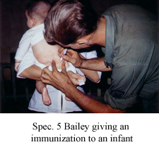 Spec. 5 Bailey giving an immunization to an infant.